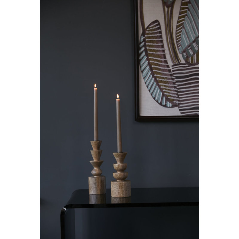 Wood Tabletop Candlestick, 10" H x 3" W x 3" D