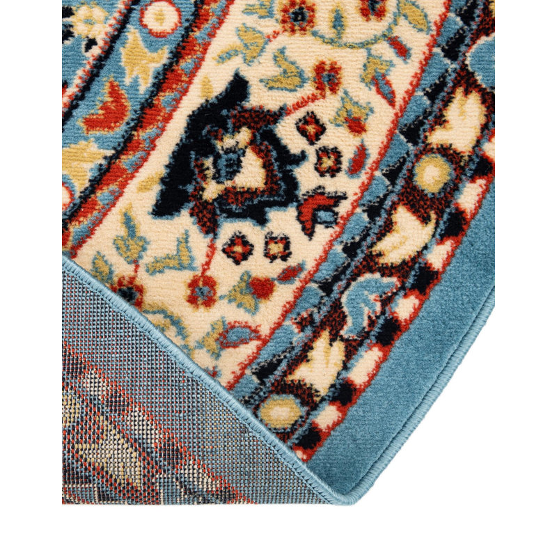 Tapis oriental noir Balthrop, Light Blue, Rond 8 pi