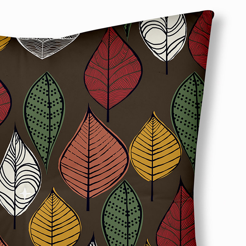 6_Oreiller capitonné à motif de feuilles d'automne, Brun, 30 po x 30 po