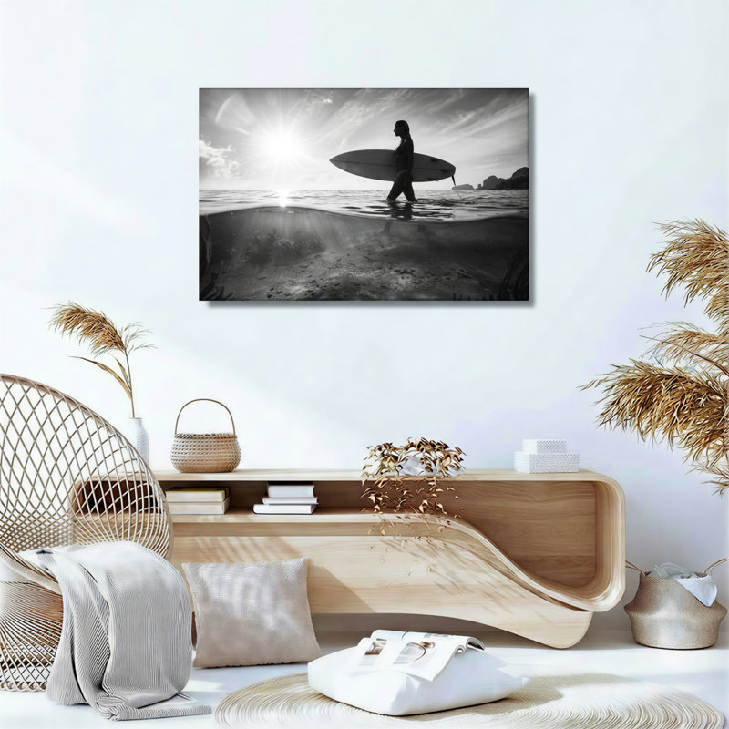 Ensemble de 1 toile murale Sunset Surfer, 20"H x 30"W, Wrapped Canvas