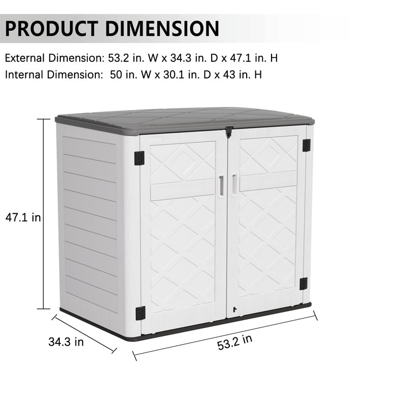 KINYING Outdoor Horizontal Storage Shed, 48 Cu.Ft Outdoor Storage Box For Garden,Patio And Backyard,Customized Shelves &Lockable