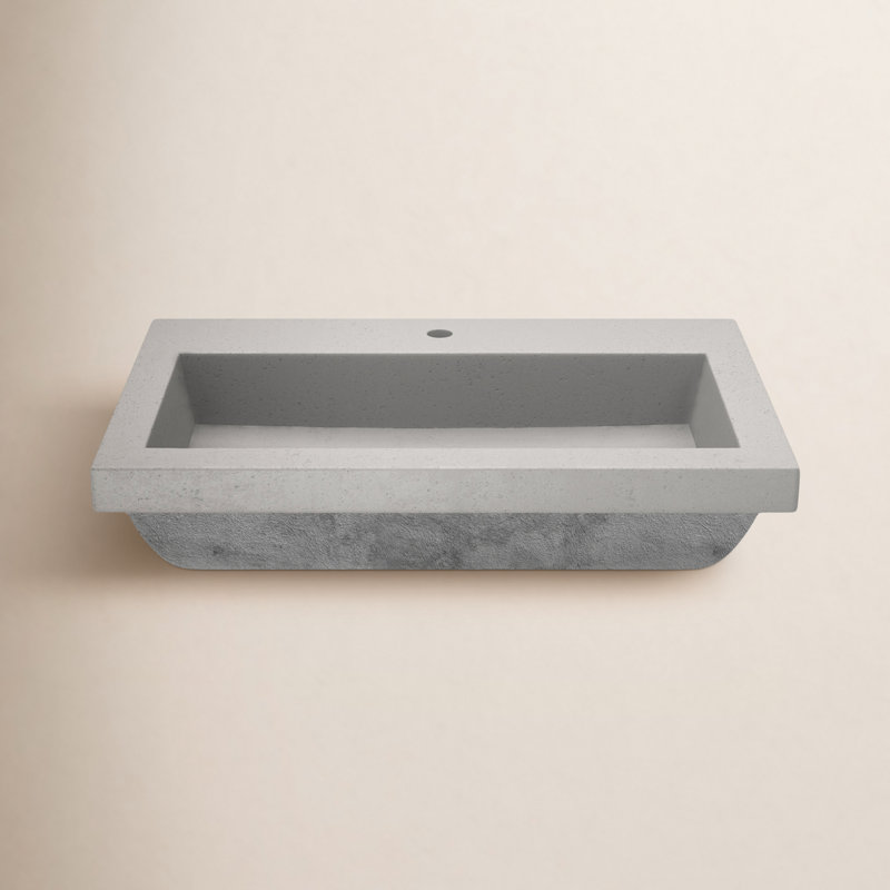 Trough Handmade Rectangular Drop-In Bathroom Sink, Ash, Single Faucet Hole