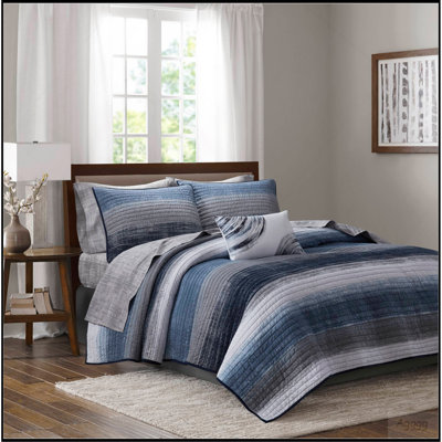 Ensemble de courtepointe 8 pièces pour grand lit 8 pièces avec draps en coton, bleu marine