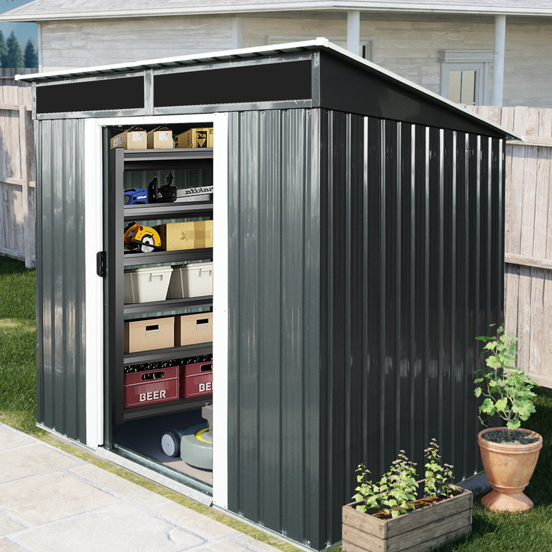 6 X 5Ft Outdoor Metal Storage Unit With Lockable Doors & Protection - For Garden Spacious Container Waterproof Roof Patio Use