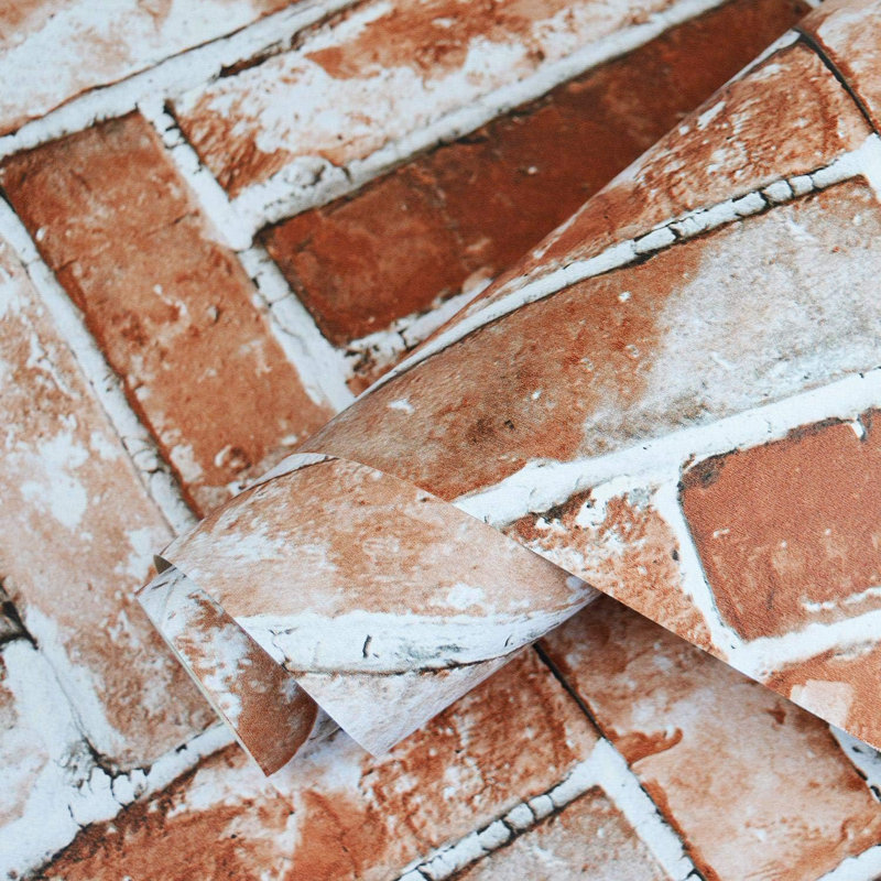 Herringbone Brick Red Stone Slate Industrial 3D Effect Textured Paper Aglaya Matte Wallpaper Roll