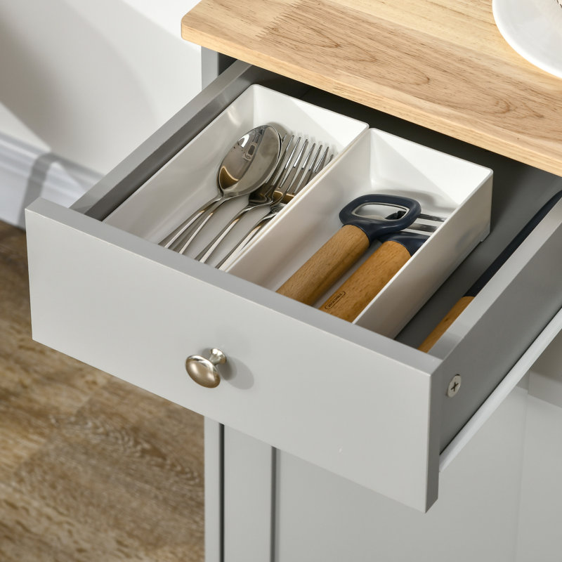 HOMCOM Sideboard with Rubber Wood Top, Kitchen Cupboard, 3 Doors, Grey