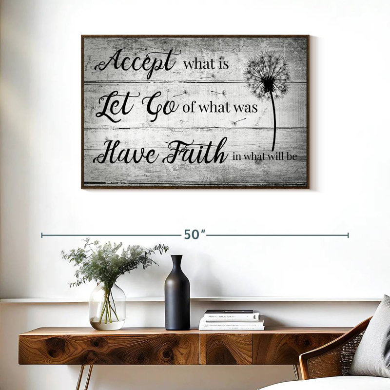 Citation «Have Faith», 37 po x 25 po, Cadre flottant noyer