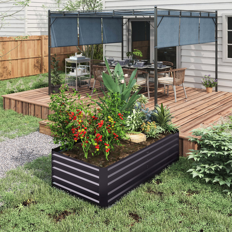 Galvanized Raised Veggie Bed Kit, 6'X3'x2', Dark Gray. Metal Box For Veggies, Flowers, Herbs. Reinforced, Open, Ample Growth Space Gray Garden Setup Kit Box, 6'X3'x2'. Robust Flowers & Generous