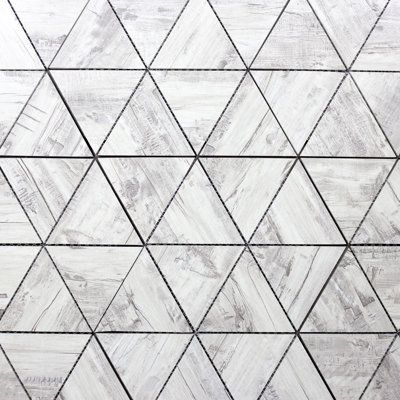Nature 4 in. x 4.5 in. Wood Look Glass Straight Edge Triangle Mosaic Decorative Kitchen & Bathroom Wall Tile
