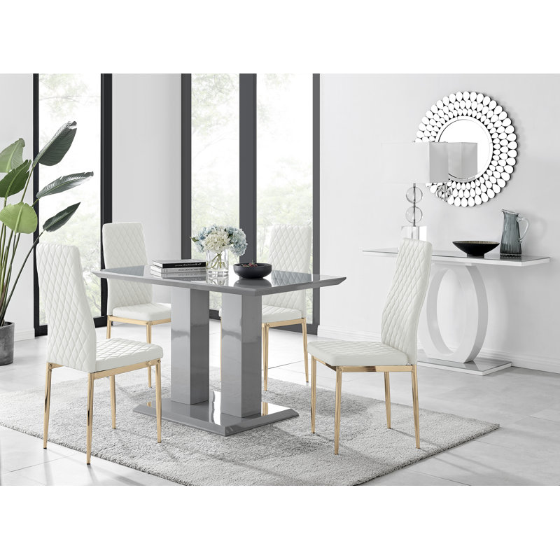 Eubanks 4 - Person Dining Set, Grey, White/Gold