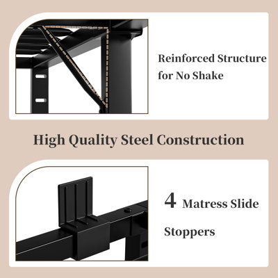 24 Inch Tall Bed Frame,Heavy Duty Bed Frame,3500 lbs Heavy Duty Metal High Platform Bed Frame,Mattress Slide Stopper,No Box Spring Needed,Noise-Free,Easy Assembly