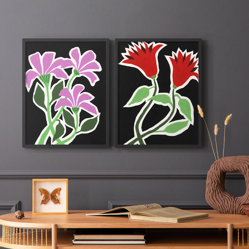 «Pop Flowers V-Premium», reproduction encadrée prête à accrocher - aucun clou requis - aucun clou requis, H 21 po x l 34 po