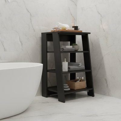 17" Black Wood Freestanding Bathroom Shelf