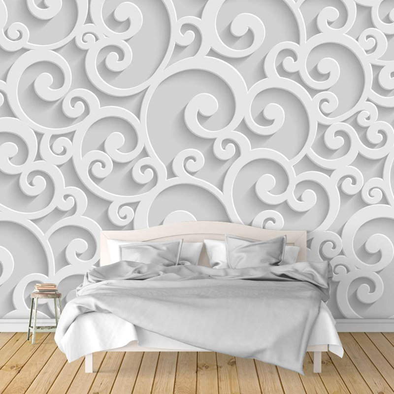 Modern Abstract Peel & Stick Floral Border, 100" L x 144" W, White