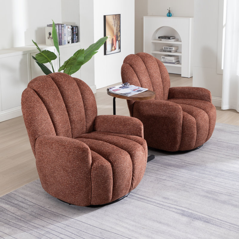 Petal Tufted Swivel Bucket Chair(Set Of 2), Orange