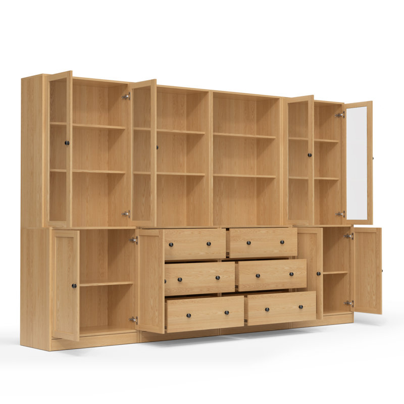 Reshod 94.5"W X 71"H X 15.7"D Kitchen Pantry Storage Cabinet With Glass Doors,Wood, Wood