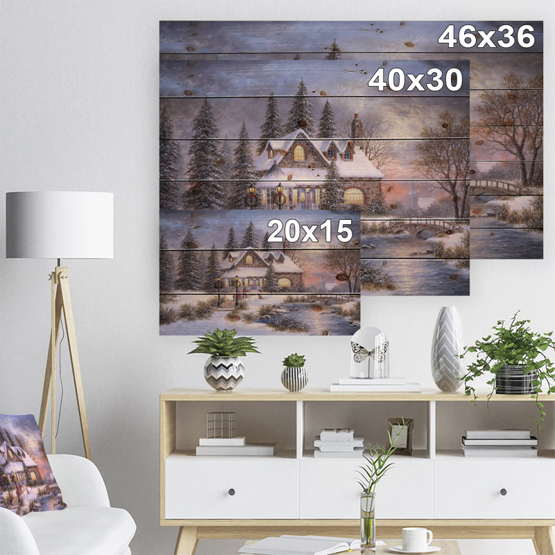 « winter christmas scene ast time », peinture, H 15 po x l 20 po x P 1 po, Bois