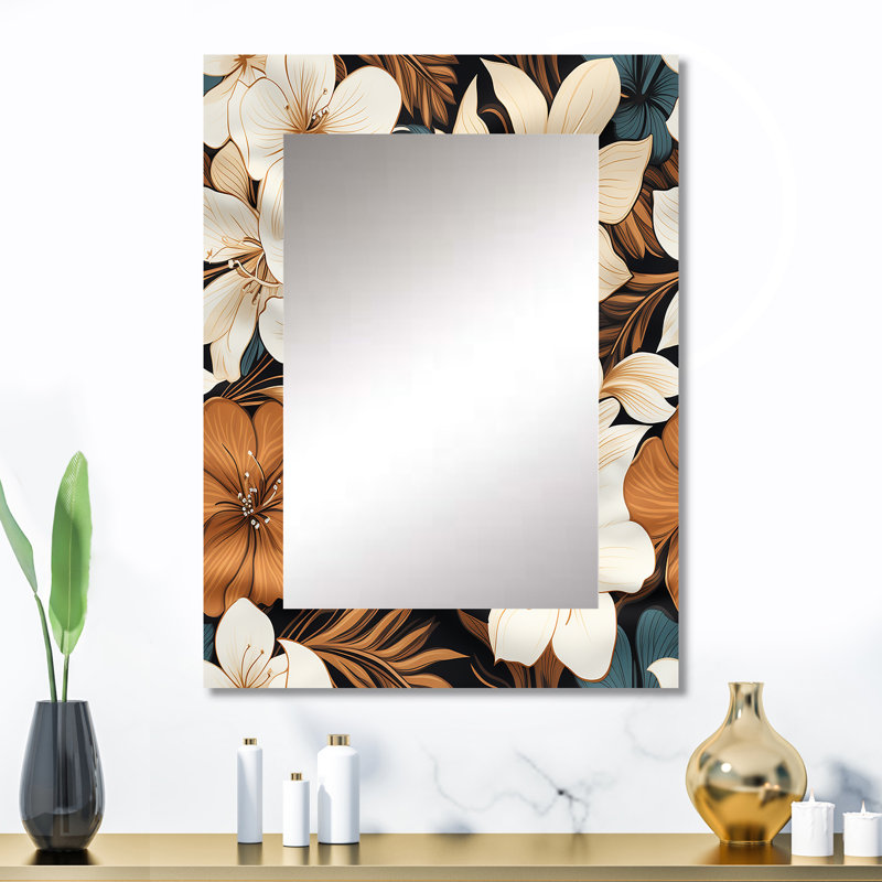 Sersic monochrome sérénité motif tropical - miroir mural décoratif tropical, miroir tropical, impression d'art en métal