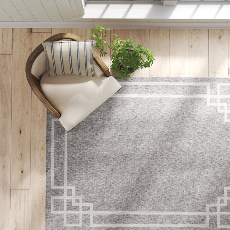 Cecilia Grey Art Deco Border Indoor/Outdoor Area Rug