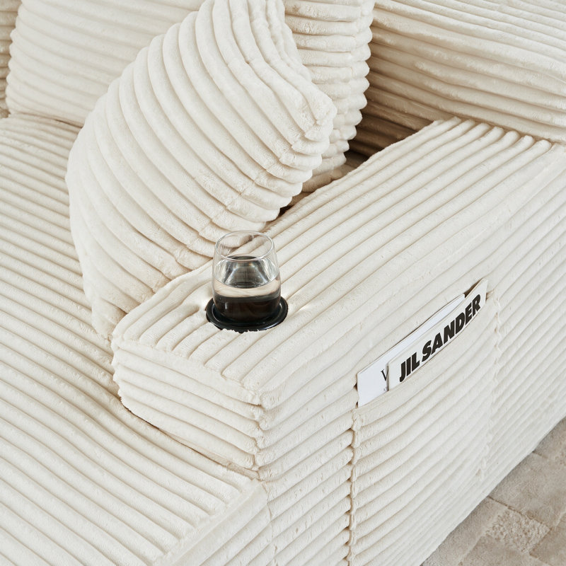 Méridienne double Cloud Canapé modulaire avec porte-gobelets et poches latérales - Aucun assemblage requis, Beige