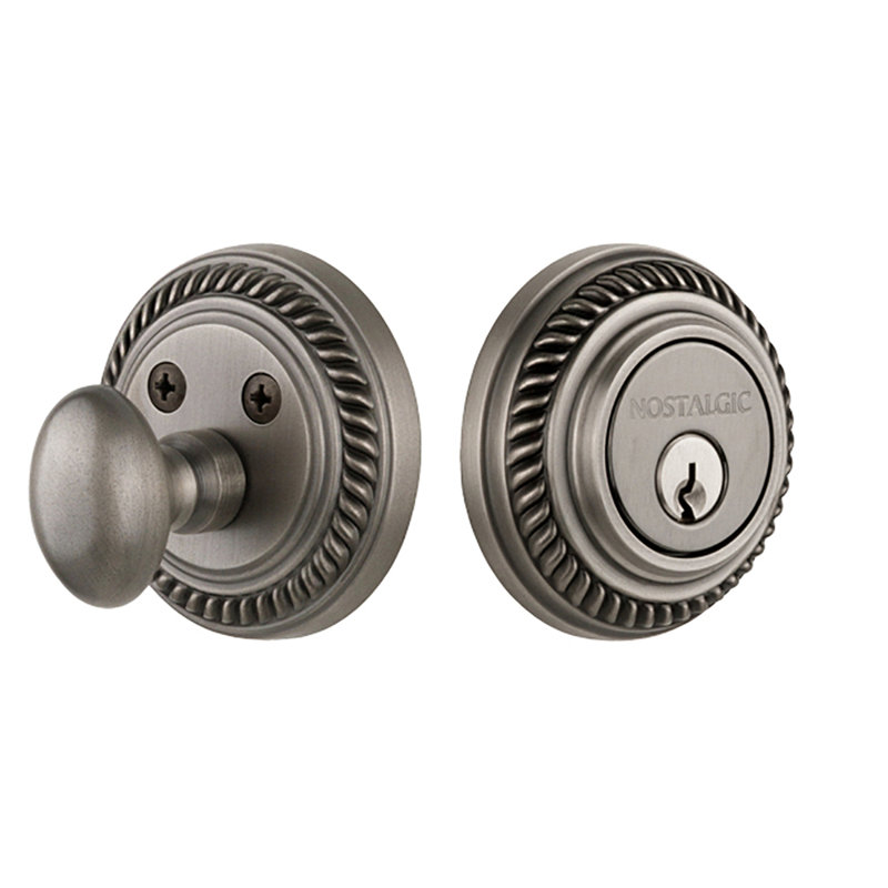 Nostalgic Warehouse Rope Rosette Single Cylinder Deadbolt, Antique Pewter, 2.75