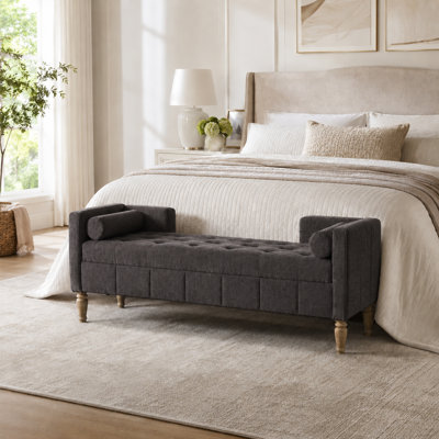 Banc de rangement classique à dossier rabattable avec accoudoirs capitonnés pour le salon et la chambre à coucher