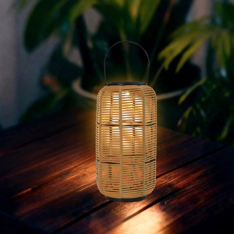 Outdoor Solar Rattan-Style Medium LED Lantern With Handle