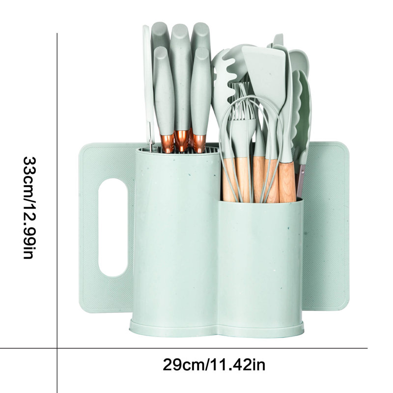 Ensemble d'ustensiles de cuisine en silicone 19 pièces, résistant à la chaleur, antiadhésif, facile à nettoyer, Vert clair