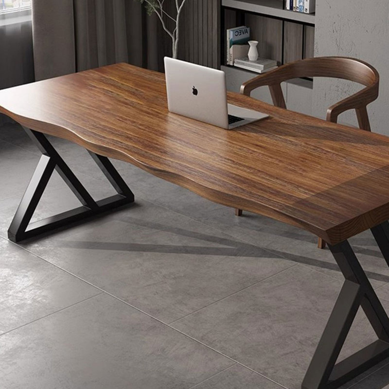 Bureau en bois massif Natural Edge avec pieds en fer épaissi, H 29,33 po x l 78,54 po x P 31,3 po