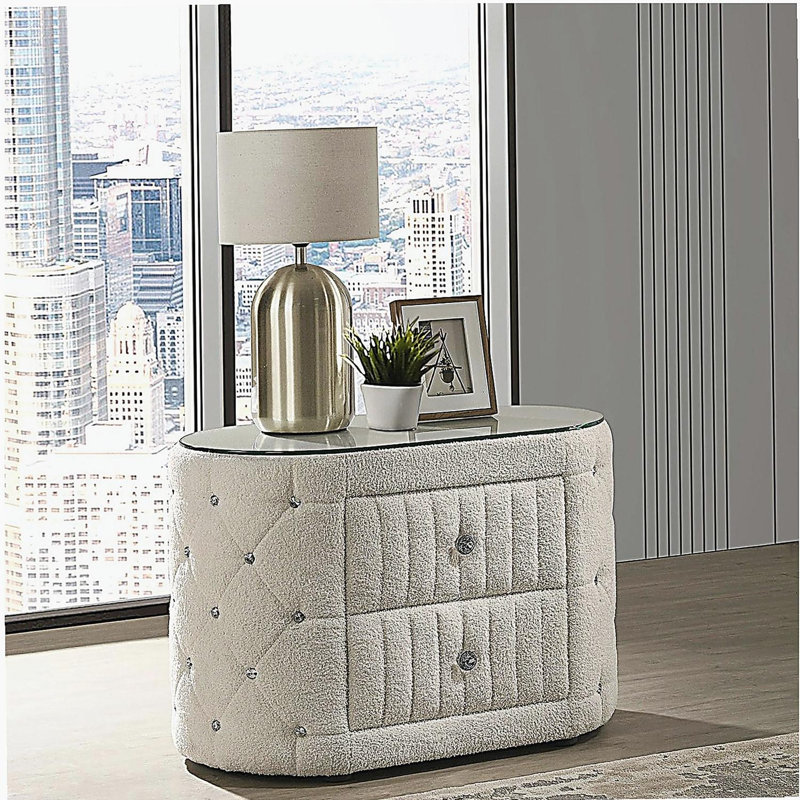 Table de chevet rembourrée 2 tiroirs Santiago Ivory