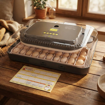 70-Egg Automatic Chicken Egg Incubator with Auto Turning, Auto Humidity Control, Digital Temperature Display & Egg Candler