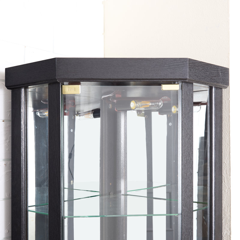Black Lighted Corner Curio Cabinet, Black