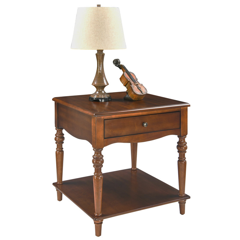 Timeless Elegance Large Wooden Side Table With Drawer And Shelf, 24"H x 22.83"W x 22.83"D