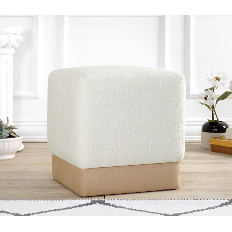 Élégant pouf crème avec pieds en bois 17,7 po x 17,7 po x 17,7 po | 50% coton / 50% lin, 35 éponges orthopédiques, 2,4 pouces d'épaisseur | Parfait pour le salon et la chambre à coucher, confortable et chic