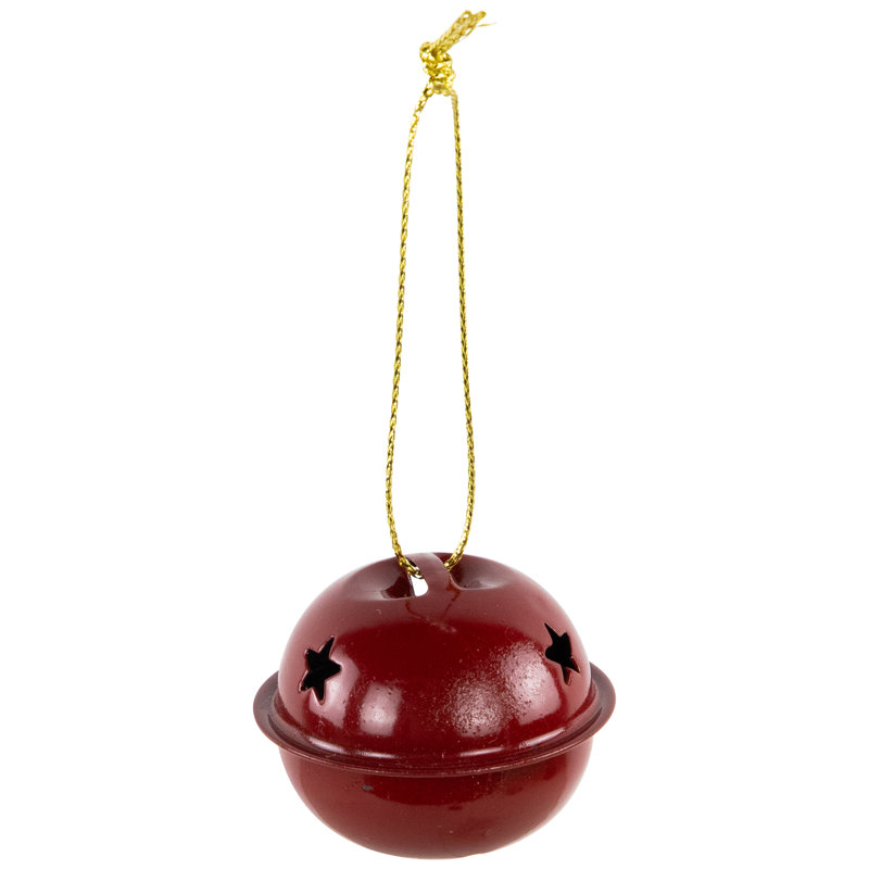 Stars And Snowflakes Christmas Jingle Bell Ornaments - 1.5" - 12Ct, Burgundy