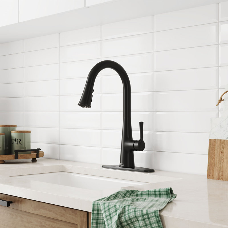 Robinet de cuisine extractible à poignée simple avec distributeur de savon, Noir mat