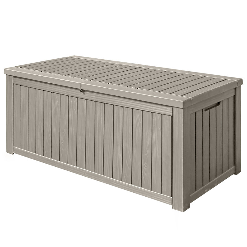 Edrosie Inc 61'' W 150 Gallons Water Resistant Lockable Deck Box in Black, Light Brown