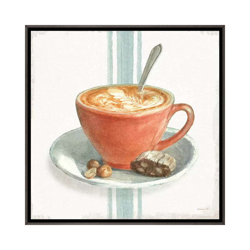 "Wake me up coffee III avec Stripes" par Danhui nai, reproduction d’art, H 37 po x l 37 po x P 1,5 po, Toile avec cadre gris