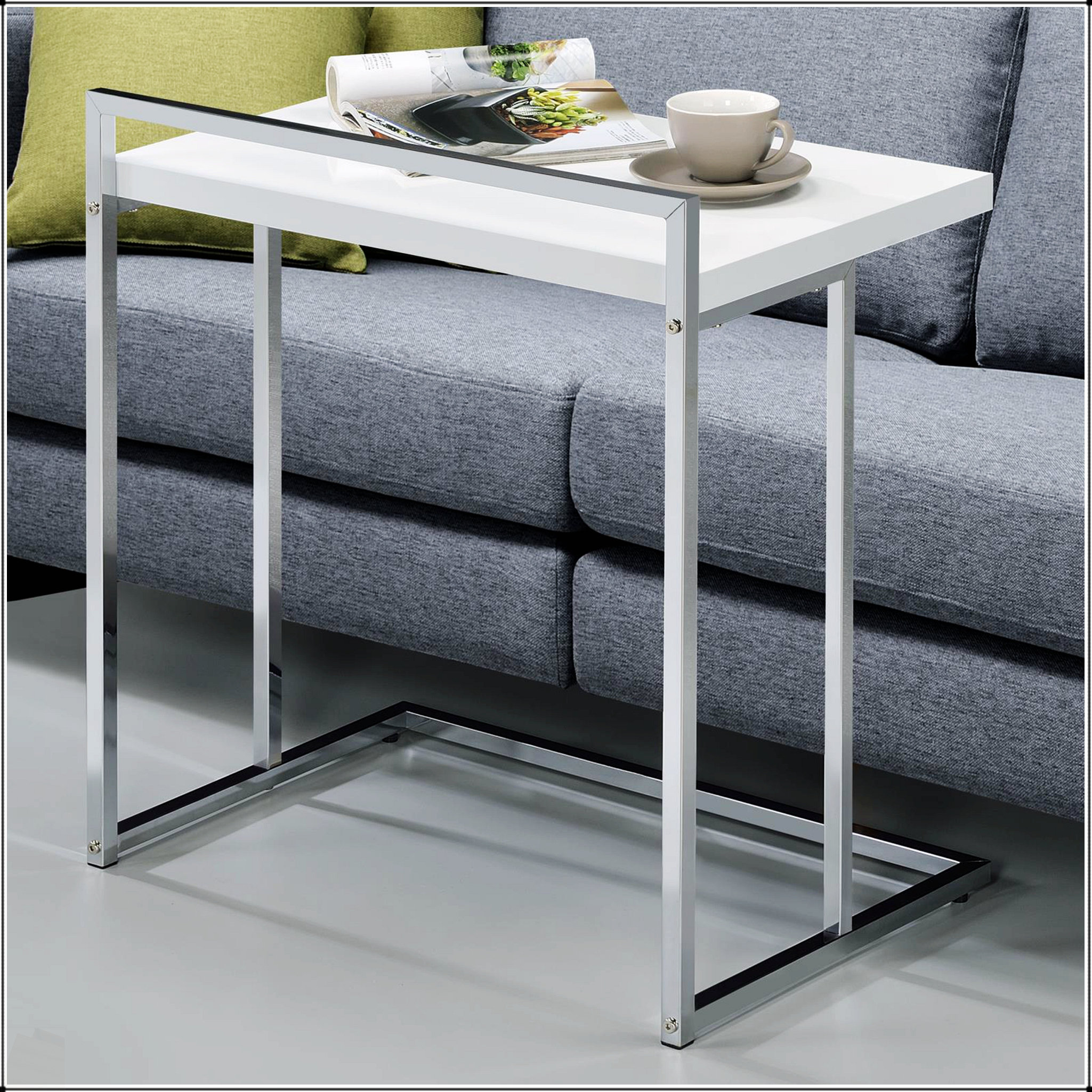 Mercer41 White High Gloss Rectangular Top Snack Table With Sleek Metal ...