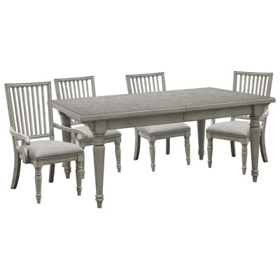 Branice Farmhouse Leg Dining Table With 2 Side Chairs And 2 Arm Chairs