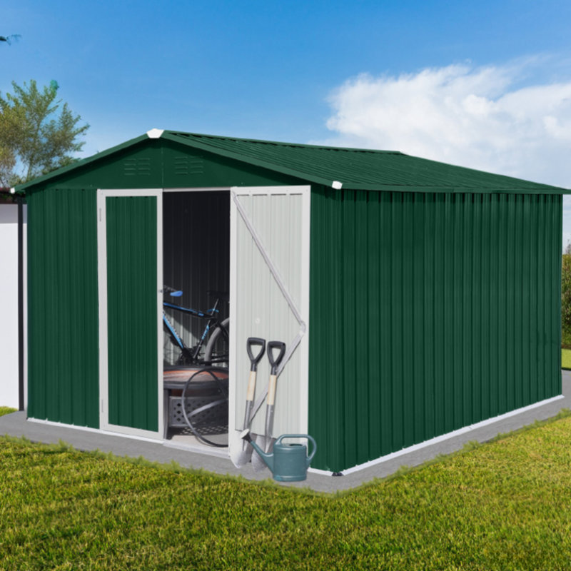 9 ft. W x 10 ft. D Metal Storage Shed, Green/White
