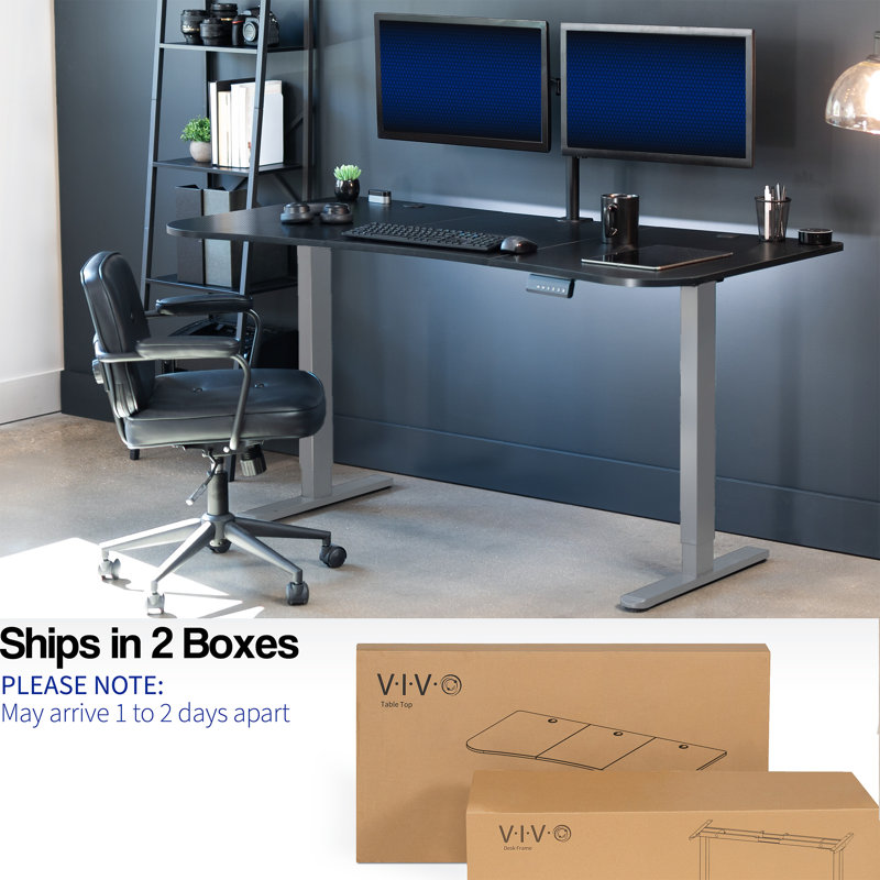 VIVO Electric 63" x 32" Stand Up Desk, E2B1B series, Black Carbon Fiber/Gray