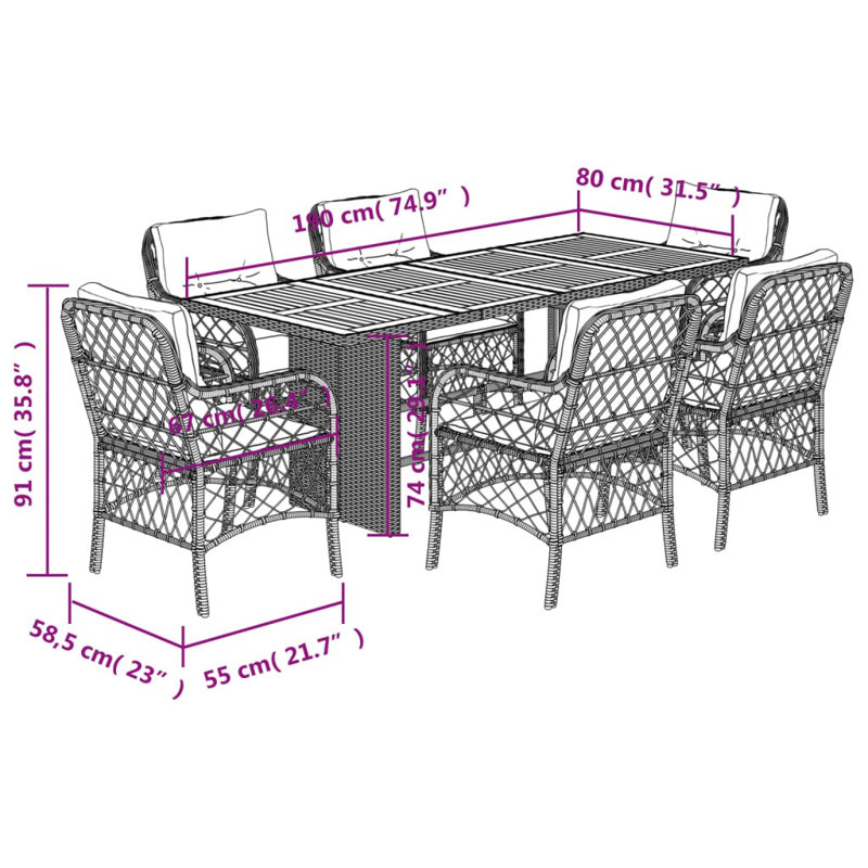  Garden Dining Set Black, Cream White, Cream White, Black