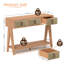 Console à 2 niveaux en bois avec 3 tiroirs et tablettes, canapé d'entrée long et étroit, chêne brun