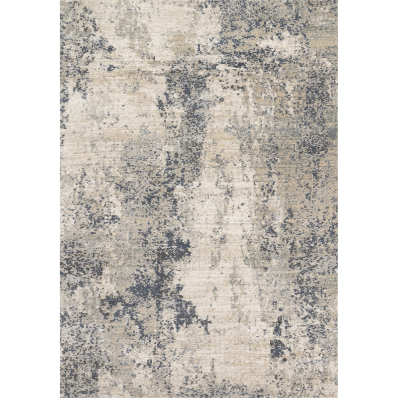 Tapis abstrait naturel / denim Eleanore, Rectangulaire 7 pi 11 po x 10 pi 6 po