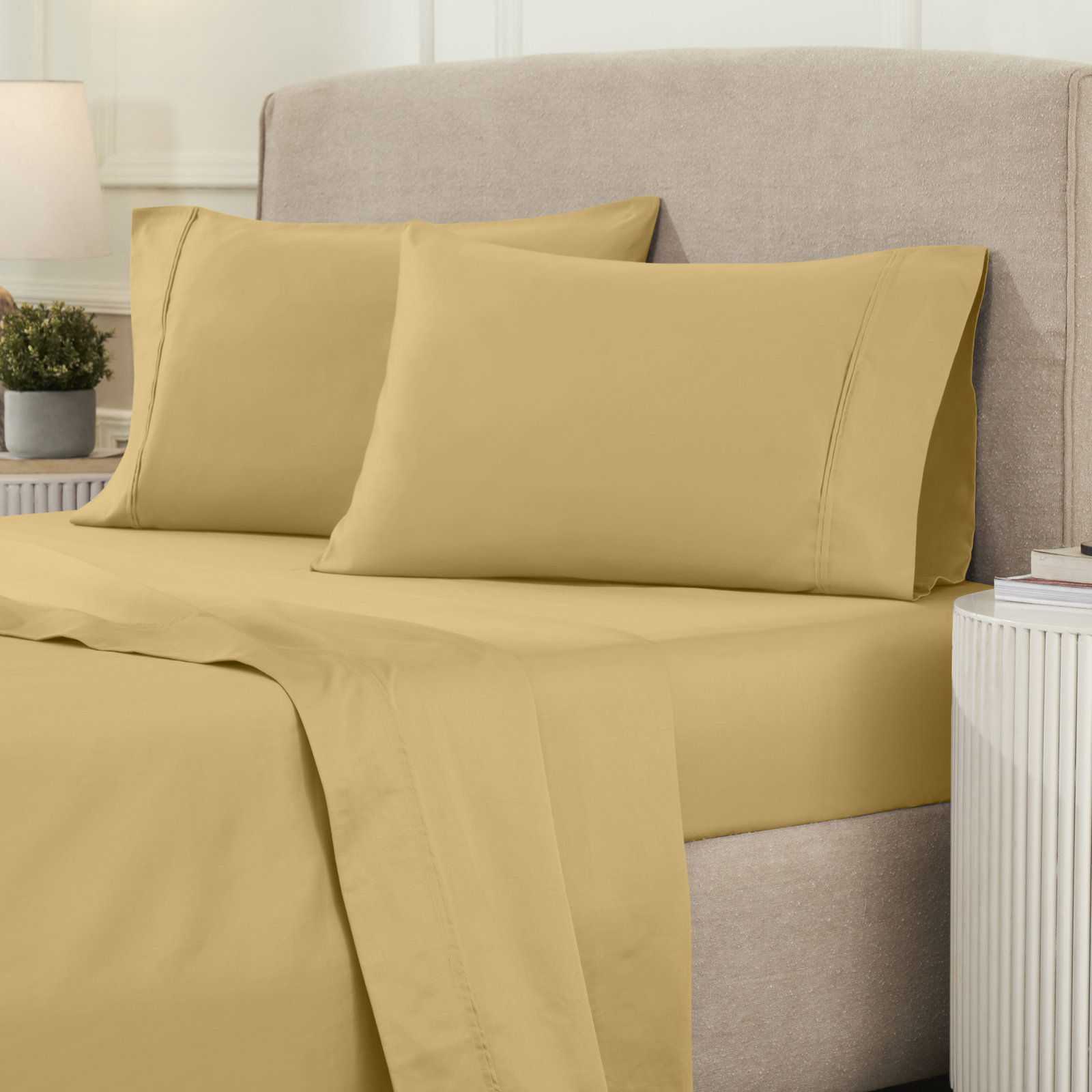 Mellark Cotton Sheet Set, Gold, Full Sheet Set with 2 Pillowcases