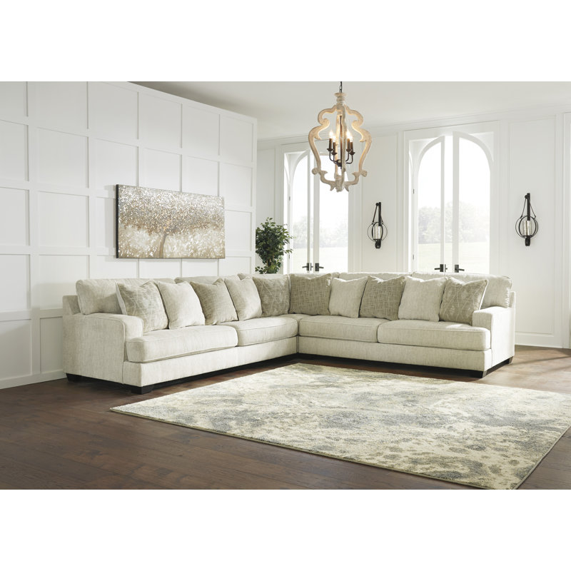 Parchment Microfiber 3-Piece Sectional Sofa with Ottoman