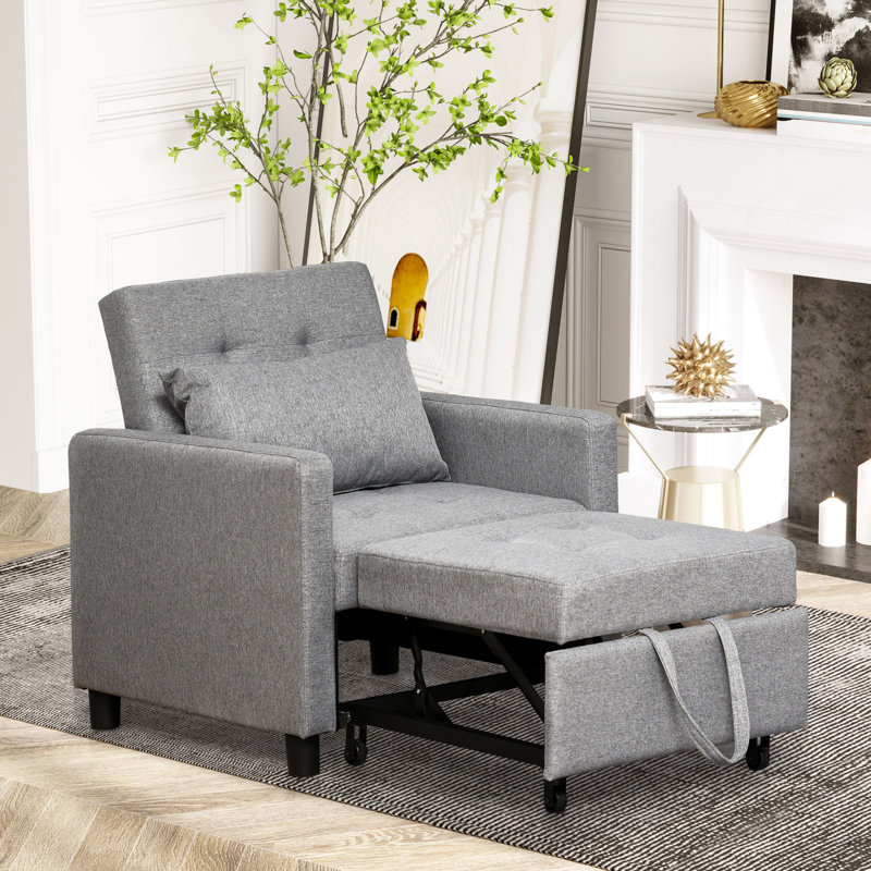 Convertible Sofa Lounger Chair Bed Multi-Functional Sleeper Recliner With Tufted Upholstered Fabric, Adjustable Angle Backrest, And Pillow