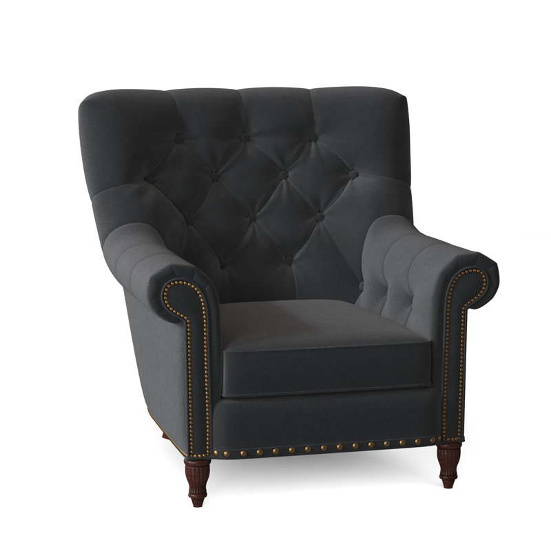 Kirby Leather Club Chair, Outsider Raven Genuine Leather, Mahogany, #9 & #54 French Natural
