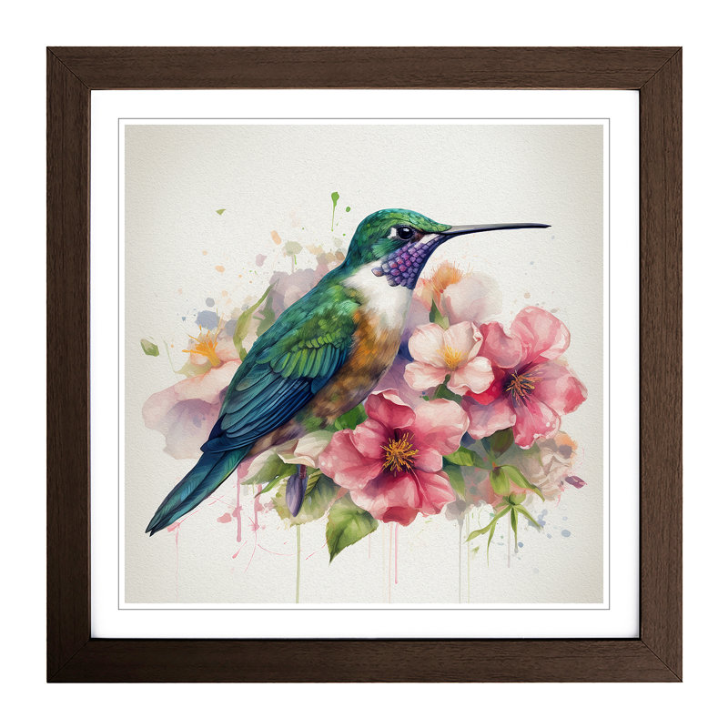 Hummingbird Floral - Single Picture Frame Print, Walnut